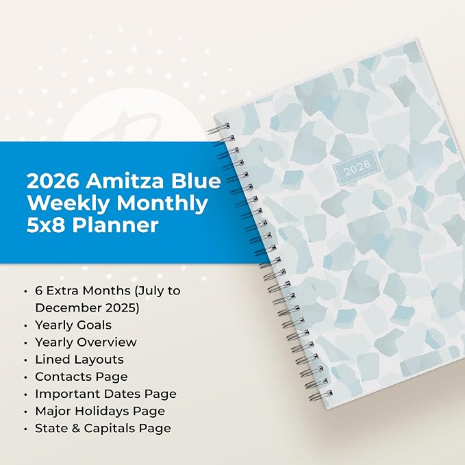 Blue Sky 2026 Weekly & Monthly Planner Calendar, 5"x8", Amitza