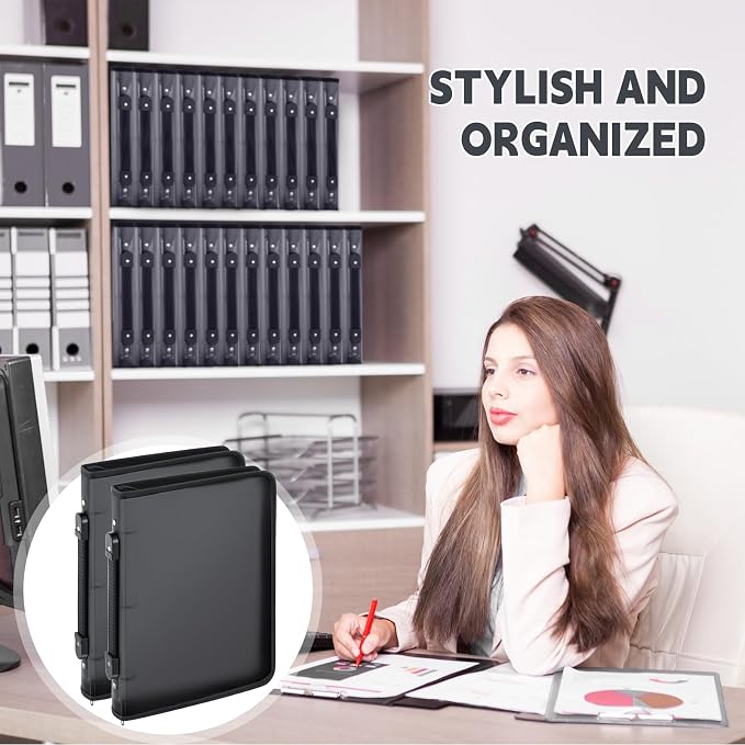Teling 12 Pcs 1 Inch Zipper Binder 3 Ring Organizer, Black | Secure Zipper Closure, Refillable 3 Ring Design, Handle Carry, Fits Letter Size Papers for School, Office and Projects