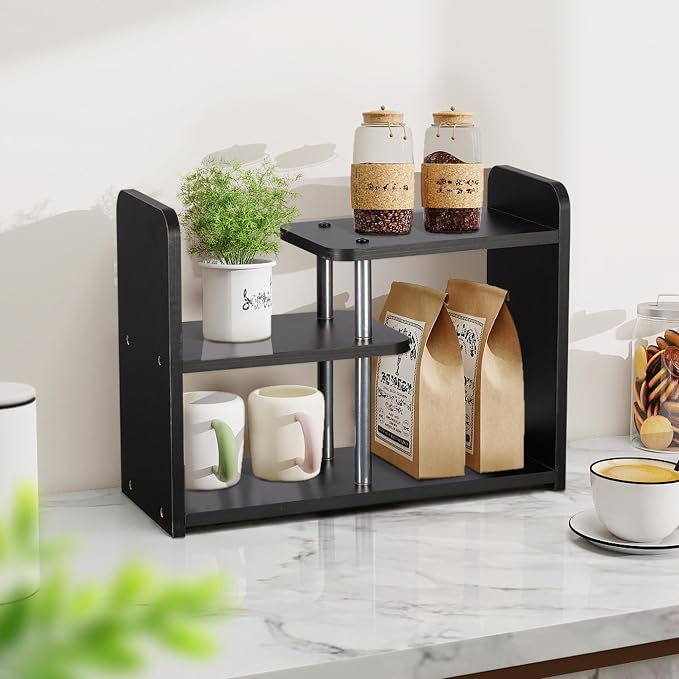 Desktop Organizer,Office Storage Rack,Wood Small Bookshelf,Black | Display Shelf,Office Shelf,Desk Organizer Small Tabletop Hutch for Office,Dorm,Living Room,Counter Top
