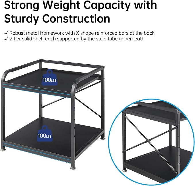 Fannova 2 Tier Under Desk Printer Stand with Storage, 20 Inches Deep Large Printer Table with Height Adjustable Shelf, Rolling Printer Cart with Wheels for Home Office - Black | Large Table Top 20"x20" for 3D/Laser Printer, Heavy Duty Industrial Wheels...