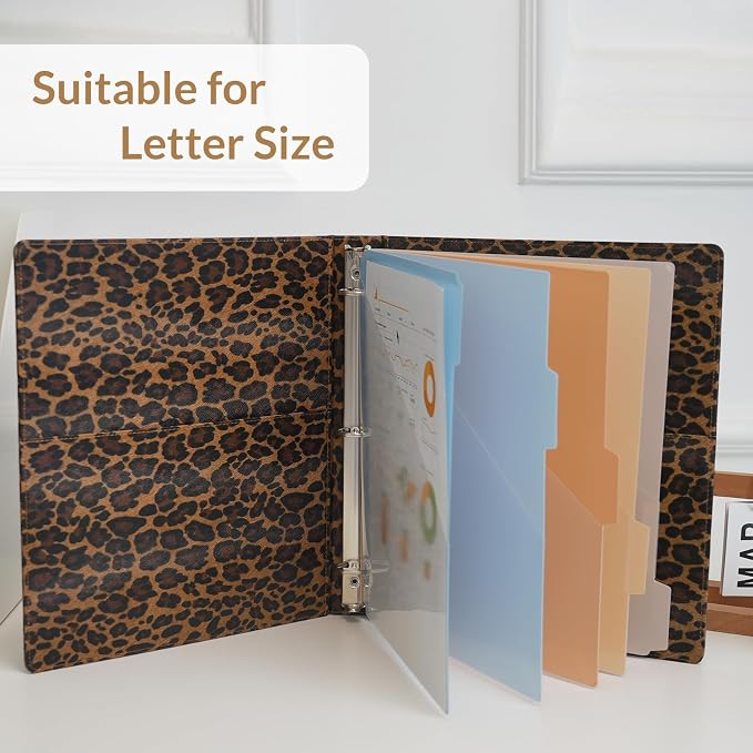 SKYDUE 1 Inch 3-Ring Binder with Clipboard, PU Aesthetic Binder with 5 Dividers, Notepad, Stickers & Pockets for Work and School (Letter Size)