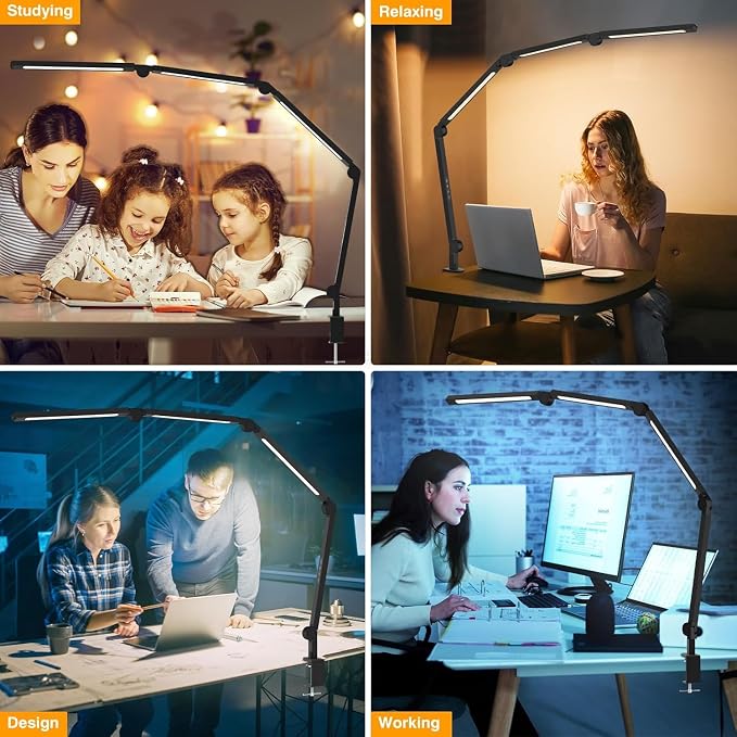 AILBTON Bright LED Desk Lamp with Clamp,Eye Caring Architect Led Desk Lights with Adjustable Swing Arm for Office Home,Dimming and Tempering Led Table Light