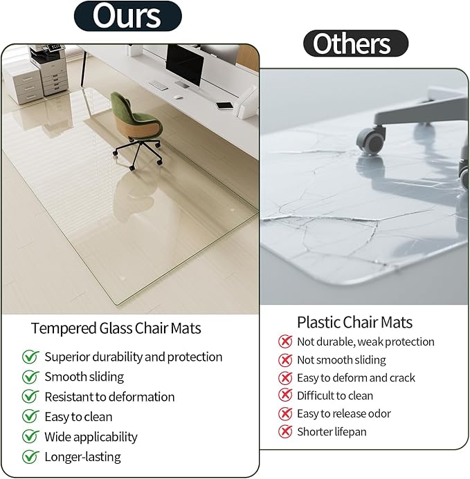 Koonmi Tempered Glass Chair Mat for Hardwood Floors & Carpets, 48" x 60“ Transparent Heavy Duty Office Floor Protector with Noise-Free Gliding Shatterproof for Home Office Desk