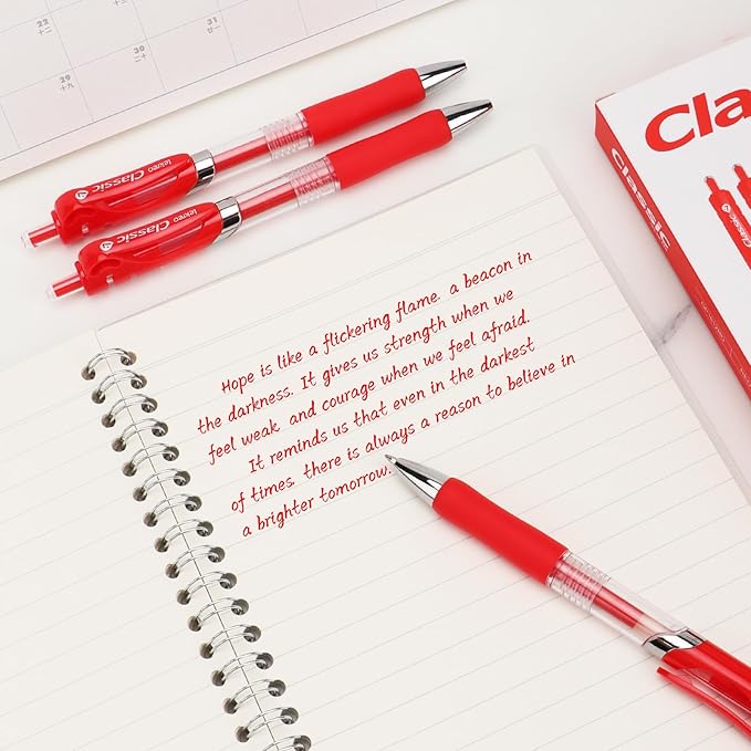 Classic Retractable Gel Roller Pens, 0.7mm Fine Point, Red Ink (Red - 12 Packs)