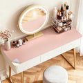 LovePads Makeup Mat for Vanity, 17" x 28" PVC Desk Mat & Dresser Cover Top | Waterproof Desk Protector, Vanity and Desk Accessories; Wipes Clean, Ideal for Writing, Nail Art, Craft Table, Pink+Silver