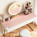 LovePads Makeup Mat for Vanity, 16" x 32" PVC Desk Mat & Dresser Cover Top | Waterproof Desk Protector, Vanity and Desk Accessories; Wipes Clean, Ideal for Writing, Nail Art, Craft Table, Pink+Silver