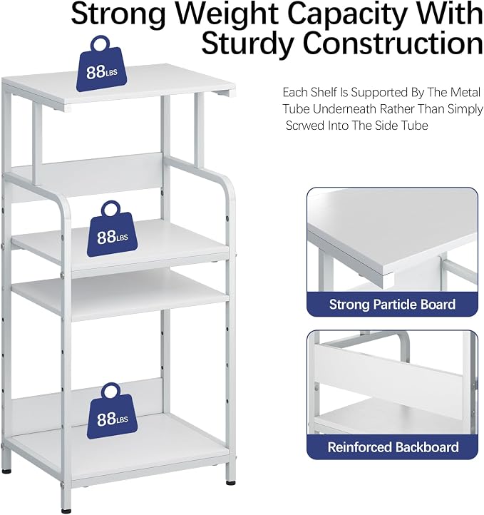 Arbuxzuy 4-Tier Printer Stand with Storage Shelf, Mobile Printer Table for Home Office, Adjustable Stand for Printer, Scanner, Fax (White)