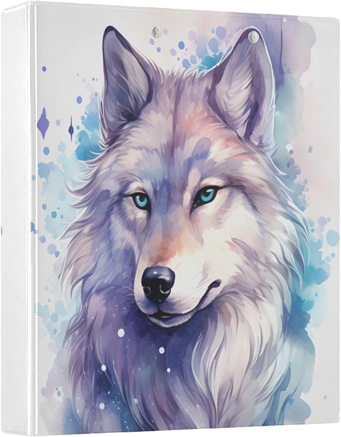 3 Ring Binder Wolf Watercolor 1.5" Round Ring Binders View Binder with 200 Sheet for Kids School Supplies Women Men Office, 1 Pack