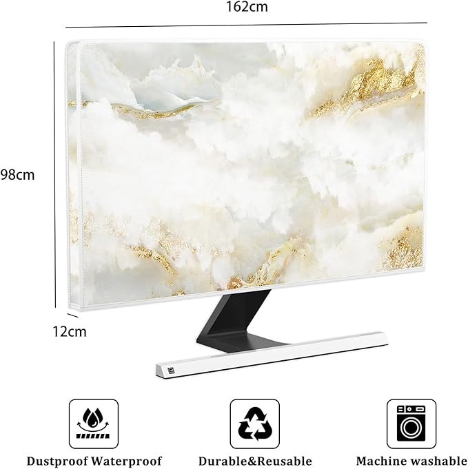 Baocicco White Gold Waterproof TV Display Screen Cover with Abstract Texture Marble Design 70 Inch Television Covers Sleeve Compatible with LCD LED PC Desktop and Home Hanging TV