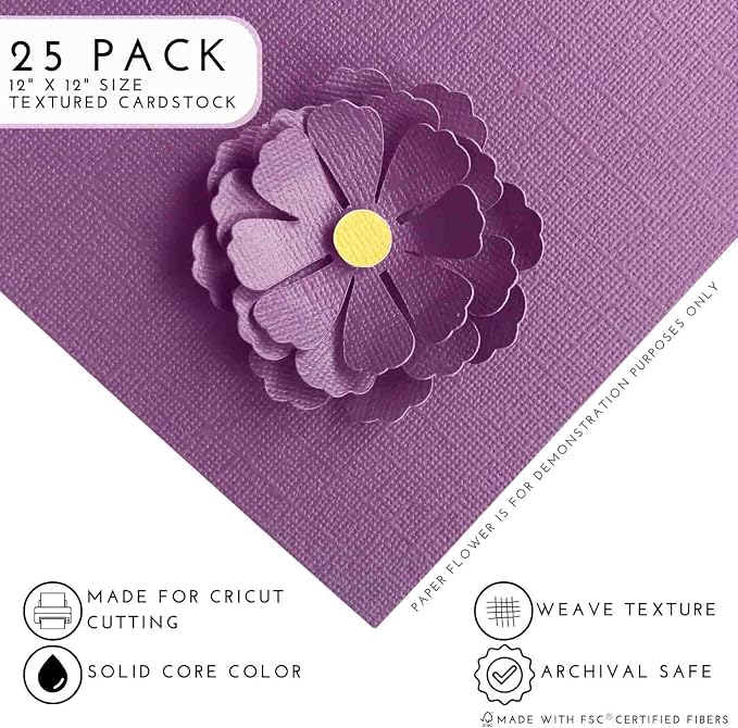 INKBERRY—12x12 Textured Cardstock | 80lb Textured Purple Scrapbook Paper | Premium Cardstock for Cricut Cutting | 25 Sheets