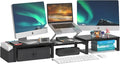 LAND·VOI Dual Monitor Stand with Drawer and Side Pockets, Monitor Riser for Desk, Home Office Desk Storage, Multi-Scenario Adaptation for Work and Entertainment, Black, HMS02BK