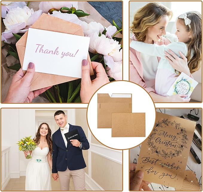Silunkia Brown Blank Thank You Cards and Envelopes 4.25 x 5.5 Heavyweight Flat Cardstock and A2 Envelopes Printable Self Seal 20 Packs for Wedding Invitations, Party, Graduations