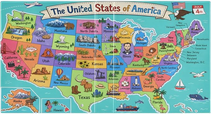United States Map 3 Ring Binder with 2 Interior Pockets 1.5 inch Binders 3 Ring Heavy Duty Fit 8.5" x 11" Letter Size for Office School, 2 Pack
