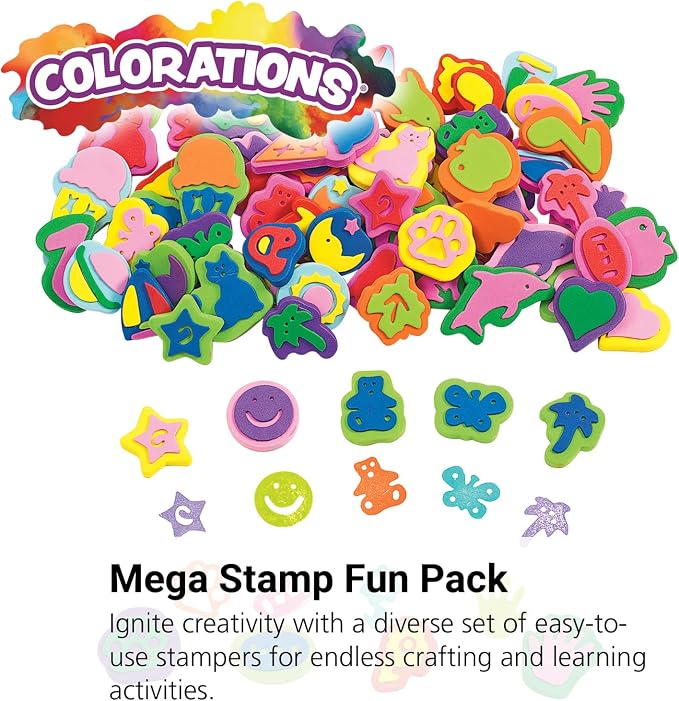 Colorations Super Stamper Mega Pack, 80 Stamps, 25 Designs | Ages 4+, PreK+, Variety Pack for Kids' Arts, Crafts and Creative Projects