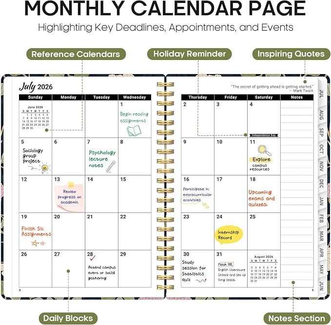 Taja Planner 2026-2027, Jul 2026-Jun 2027 Monthly & Weekly Calendar Planner | 6.3" x 8.5", Hardcover Academic Calendar, Teacher Student Agenda Book with Tabs, School Office Supplies, Blush Vines