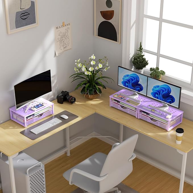 gianotter Computer Monitor Stand Riser with Drawer | Desk Organizers and Accessories Desk Accessories & Workspace Desktop Organizers Storage for Printer Stand (Purple)