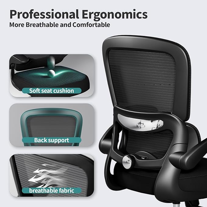 TRALT Office Chair - Ergonomic Desk Chair with Adjustable Lumbar Support, Mesh Computer Chair, Executive Chairs for Home Office Comfortable Lumbar Support Black Pack of 7