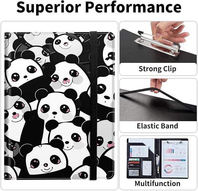 Padfolio/Portfolio Folder Clipboard,Padfolio Clipboard,Writing Portfolio Leather with Cover for Card Holder Slot Letter Size A4 for Office Conference Notepad Clip Boards,Lovely Panda