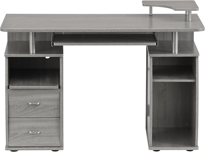 Techni Mobili 47" Computer Desk w/Drawers, Storage & Printer Shelf, Grey | 47" desk with drawers, printer shelf, pull‑out keyboard tray, open storage, sturdy frame, spacious workstation home office