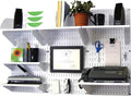 Wall Control Office Organizer Unit Wall Mounted Office Desk Storage and Organization Kit White Slotted Wallboards and White Accessories