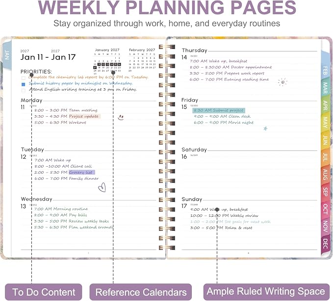 2027 Planner, Weekly and Monthly Calendar Planner Book, JAN 2027 - DEC 2027