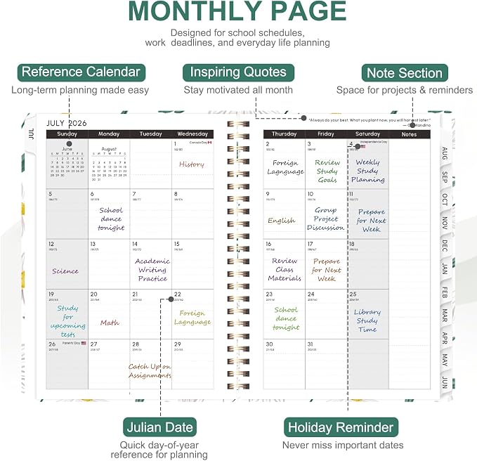 Planner 2026-2027, Weekly and Monthly Academic Year Calendar Planner, July 2026 - June 2027, Daily Agenda Book for Office School Supplies, A5(6.3'' x 8.5'')