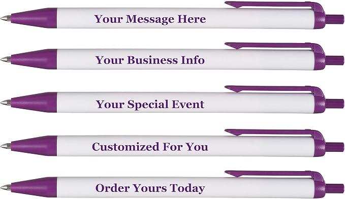 RevMark Personalized Ballpoint Pen, Custom Printed Name, Business or Event Information, Timeless Advertising, USA Made Pens, Promotional Marketing, Smooth Black Ink, Bulk Pack (Purple,500 Ct)