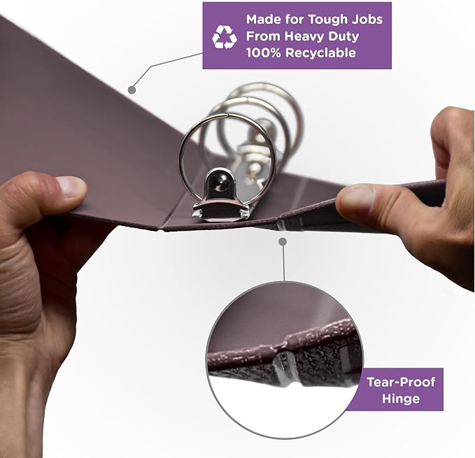 Carstens 2-Inch Heavy Duty 3-Ring Binder - Side Opening, Plum, Durable Plastic, No-Gap Rings, Waterproof Covers, No Pockets, Holds 300 Letter-Sized Sheets, BPA-Free, Made in USA (5823-3R), Case of 16