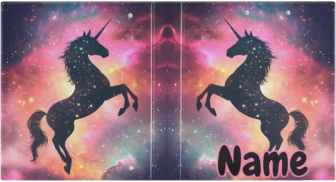 Custom 3 Ring Binder Unicorn Galaxy Sky 1.5" Round Ring Binders Personalized Name View Binder with 200 Sheet for Kids School Supplies Women Men Office, 1 Pack