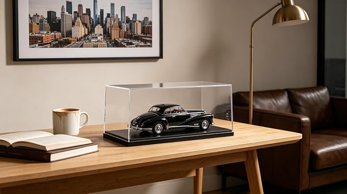 Model Car Display Case for 1:18 Scale Diecast Cars, Clear Acrylic Stackable Showcase Box for Toys & Memorabilia, Dustproof Collector Storage with Black Base, 13.4 x 6.4 x 5.5 Inch