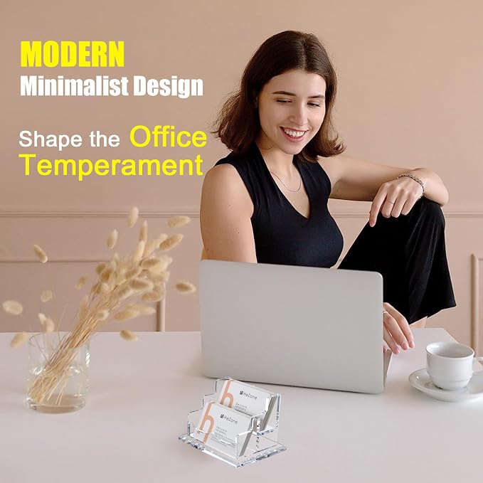Business Card Holder for Desk 2 Tier 2 Slots, Clear Acrylic Business Card Display Stand for Women and Men, Organize 100 Cards-1 Pack (2 Slots-H)