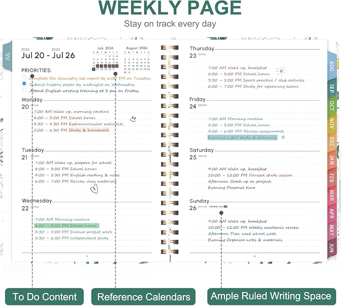 Planner 2026-2027, Weekly and Monthly Academic Year Calendar Planner, July 2026 - June 2027, Daily Agenda Book for Office School Supplies, Letter Size(8.5'' x 11'')