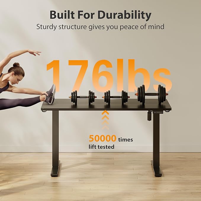 Cubiker Standing Desk, 63x28 Inches Sit Stand Home Office Desk, Electric Stand up Desk, Adjustable Desk with Splice Board, Black Frame/Black Top