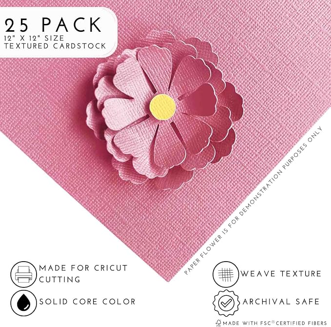 SWEETIE PIE—12x12 Textured Cardstock | 80lb Textured Pink Scrapbook Paper | Premium Cardstock for Cricut Cutting | 25 Sheets