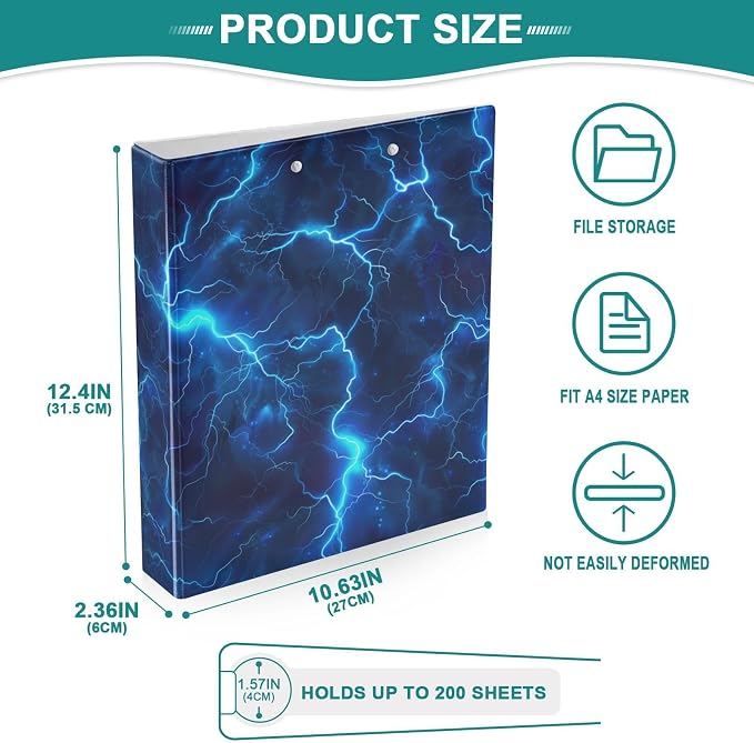 Blue Lightning Binder 1.5 Inch Binder with Clipboard&Pockets, Hardcover Binders 3 Ring, Navy Blue Lightning Heavy Duty Large File Folder for Office School Supplies - Holds 200 Sheets