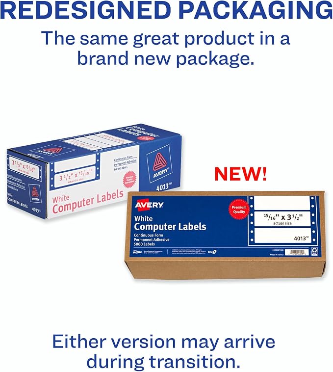 Avery White Computer Labels, 15/16" x 3-1/2", Dot Matrix and Pin-Feed Printers, 5,000 Total (4013)