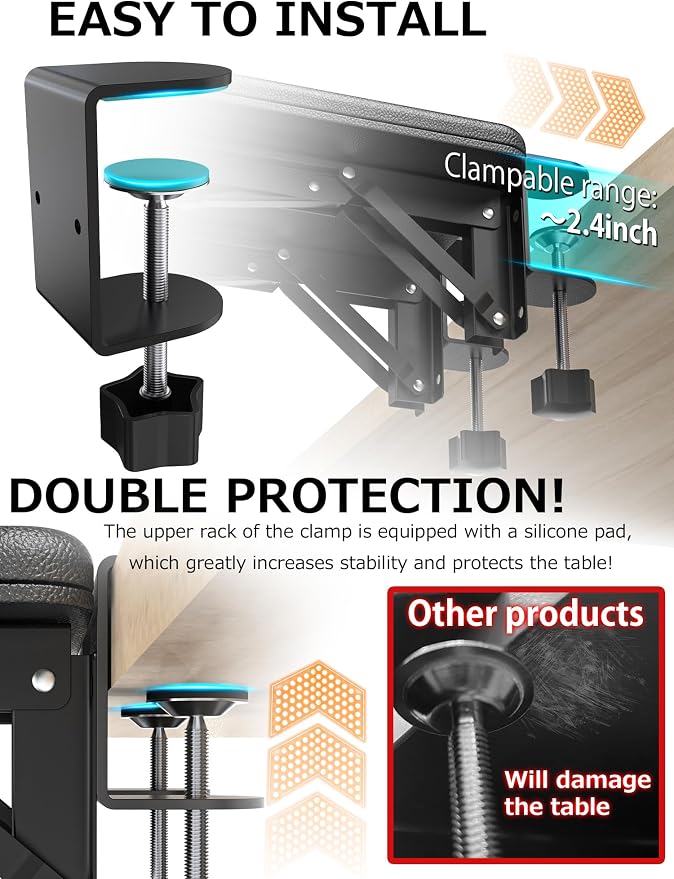 NODOCA Arm Rest for Desk, Ergonomics Wrist Rest, Desk Extender, Soft Sponge Built-in, Comfortable Arm Support for Desk, Foldable Elbow Rest for Desk, Home, Office(1pcs)