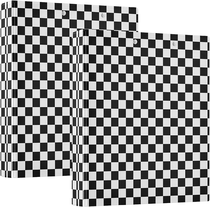 Custom 3 Ring Binder Black White Checkered Pattern 1.5" Round Ring Binders Personalized Name View Binder with 200 Sheet for Women Men Office Kids School Supplies, 1 Pack