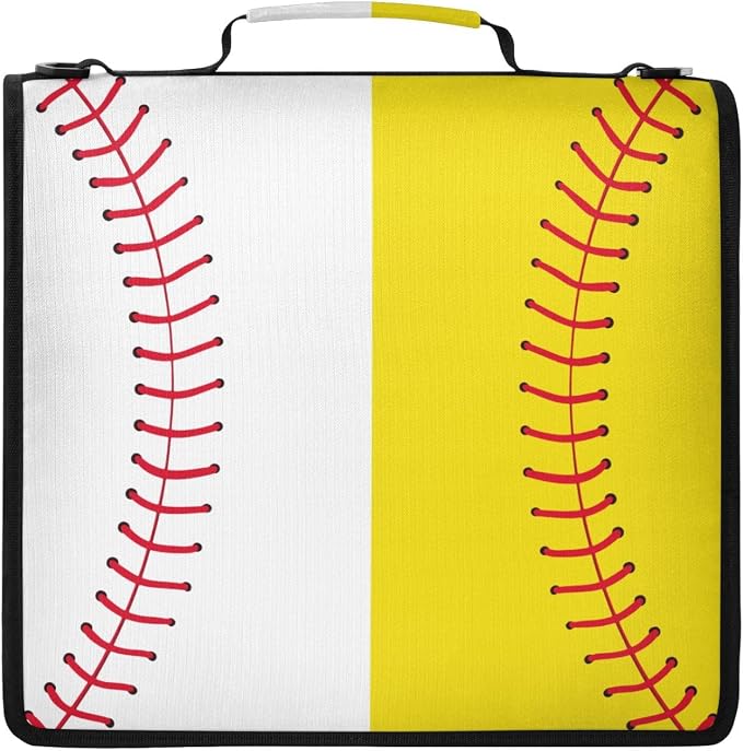 Baseball Softball Zipper Binder File Organizer Bag 3 D-Ring | with Shoulder Strap, Holds 500 Sheets & 14in Laptop, 3 Ring Binder for Office Supplies