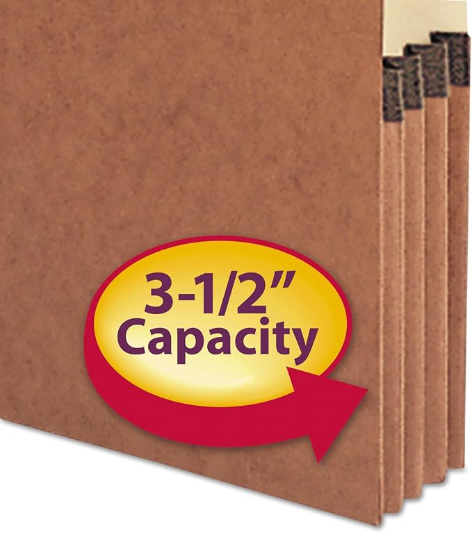Smead End Tab File Pocket, Reinforced 4"-High Tab Top Position, 3-1/2" Expansion, Legal Size, Redrope with Manila Liner, 10 per Box (74624)