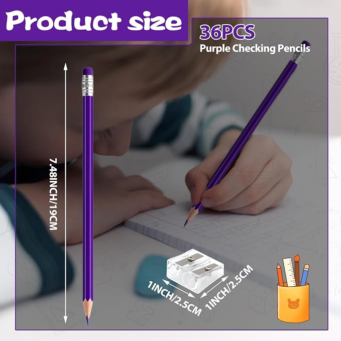 36 PCS Purple Pencils with Eraser, Pre-Sharpened HB Spring & Easter Pencils for Kids, School Supplies for Writing, Drawing & Easter Art Crafts(Purple)