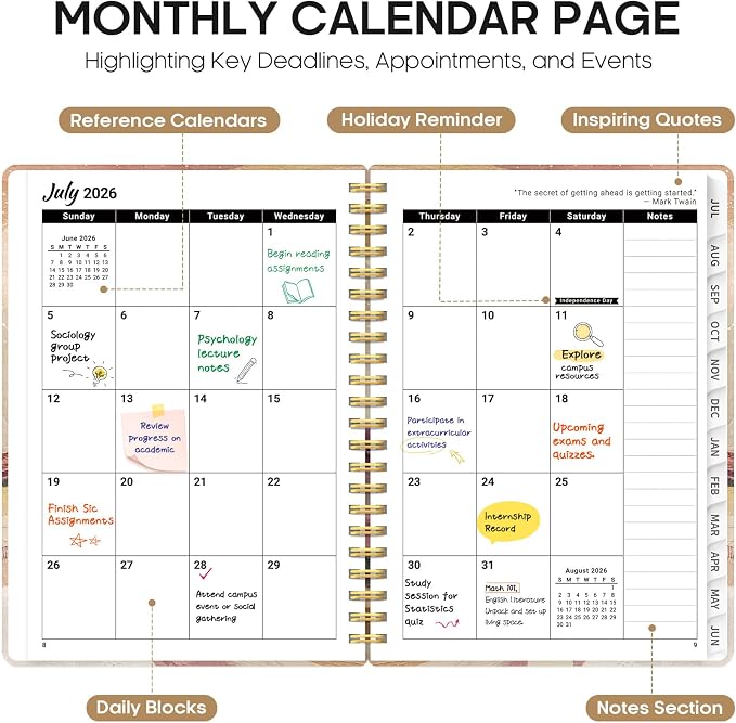 Taja Planner 2026-2027, Jul 2026-Jun 2027 Monthly & Weekly Calendar Planner | 8.5" x 11", Hardcover Academic Calendar, Teacher Student Agenda Book with Tabs, School Office Supplies, Landscape