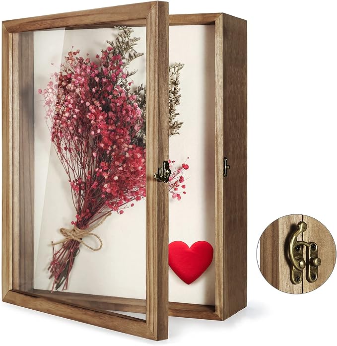 TJ.MOREE Large Shadow Box 13x16 Display Case Wood Picture Frame Carbonized | Fits 12x15.6 Inserts with Linen Back Rustic Keepsake Box with Glass for Memorabilia Bridal Shower Wedding Flowers Gifts