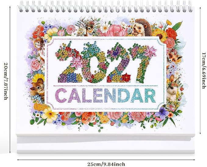 icceemee 2027 Calendar Desk Calendar DIY Diamond Painting Art with Animals theme Calendar, Monthly Flip Planner with To-Do List, Handmade Craft for Office & Home Decor Gift