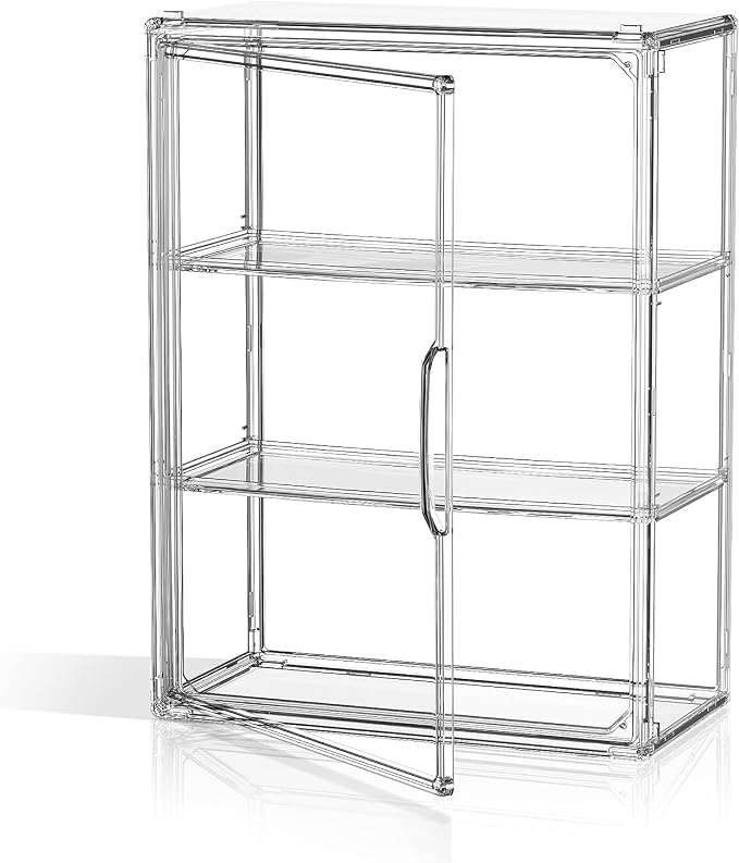 Clear 3 Tiers Acrylic Display Case for Figures Collectibles 1 Pack Wall Mounted Hobby Figurine Display Case with Shelves, Display Shelf Storage Box for Action Figures, Car Model