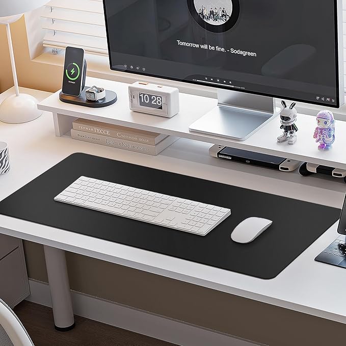 Boutilon Leather Desk Pad Protector,Non-Slip Mouse Pad,Laptop Desk Pad,Office Mouse Mat,Waterproof Leather Desk Blotter,Desk Writing Pad for Office and Home (S-Black,24"x 14")