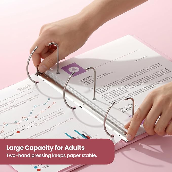 SUNEE 4 Inch Binder 3 Ring, 4" Extra Large D Ring Clear View PVC-Free (Fit 8.5x11 Inches) for Office or School Supplies, Pink, 2 Pack
