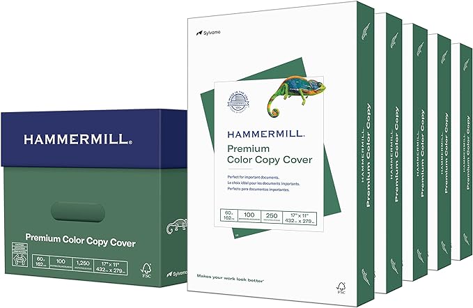 Hammermill Cardstock, Premium Color Copy, 60 lb, 11 x 17-100 Bright, Made in the USA Card Stock, 122556C - 5 Pack (1,250 Sheets)