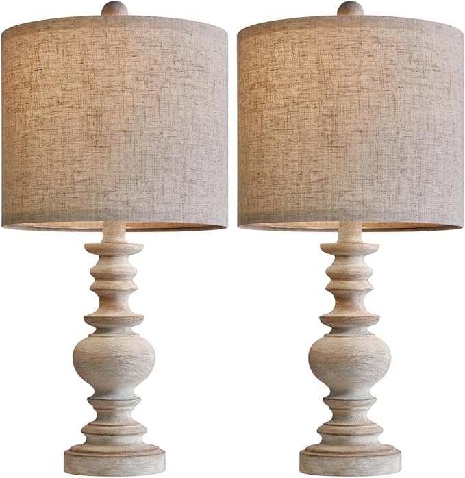BOBOMOMO Tradition 20" Rustic Table Lamp Set of 2 for Living Room Bedroom Bedside Desk Lamps Bedroom Nightstand Vintage Lamps Linen（Suitable for Decorating Small Areas）