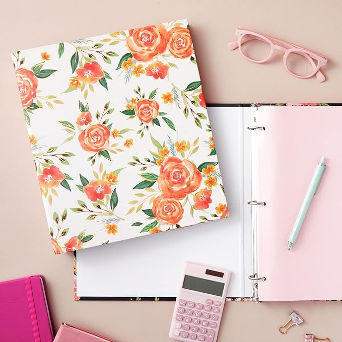 2 Pack Colorful Floral 3 Ring Binder with 1.5 Inch Rings, Decorative File Folder for Office Supplies, Planner, Portfolio, 250 Sheet Capacity (11.5 x 10.5 in)